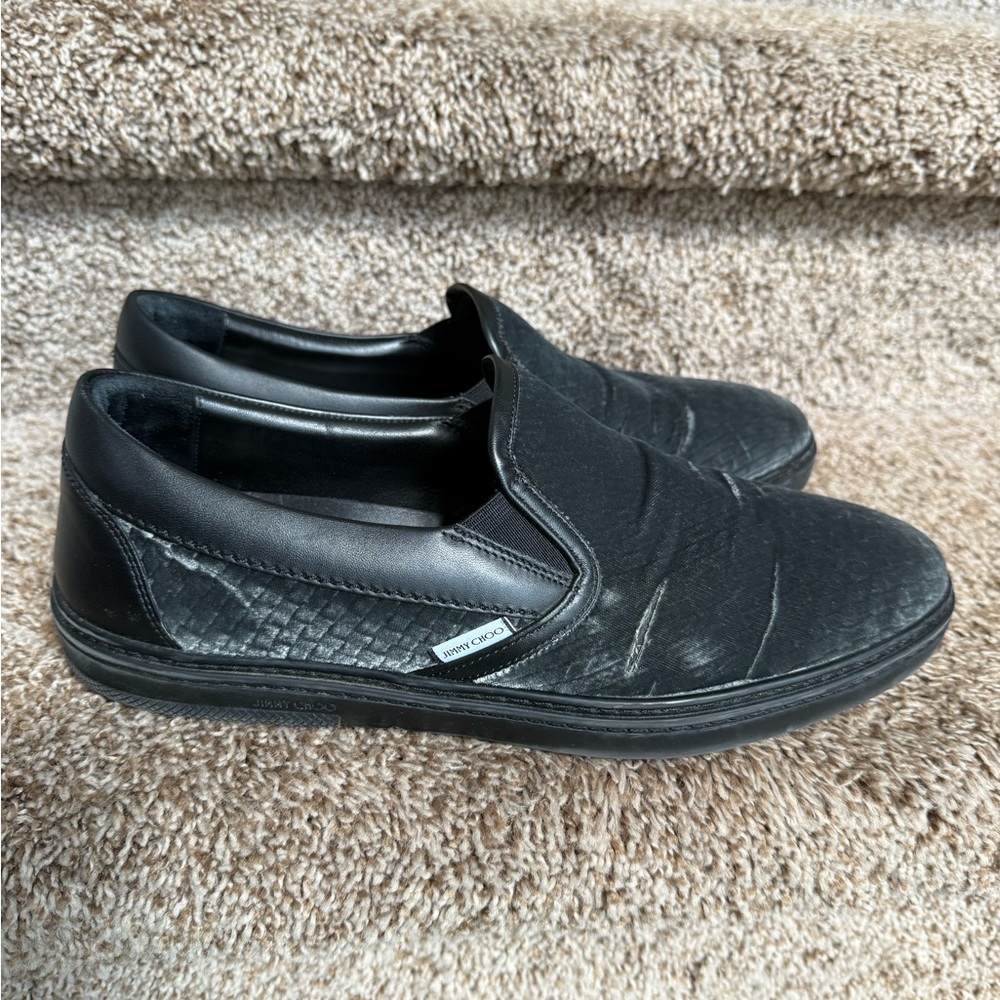 Jimmy Choo Men's Gray Velvet Loafer Shoes.
